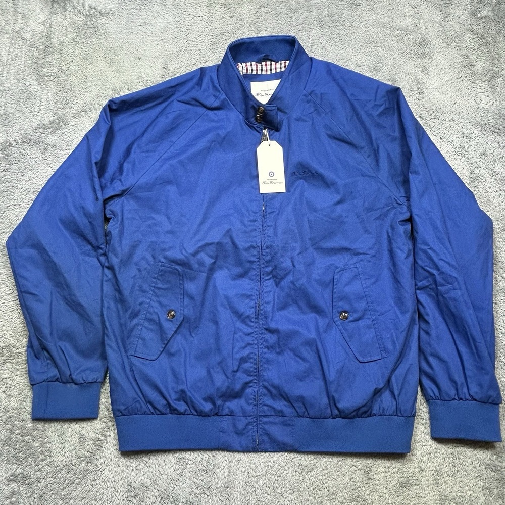 Ben Sherman Jacket Men's L True Blue Classic Lined Harrington Bomber Stretch NEW